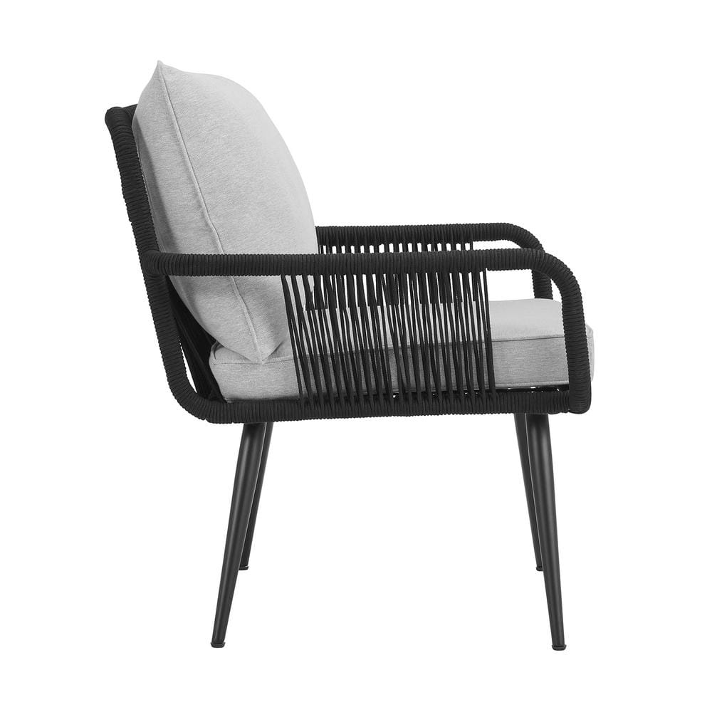 Andover Black Aluminum and Rope Outdoor Bistro Set with Cushions