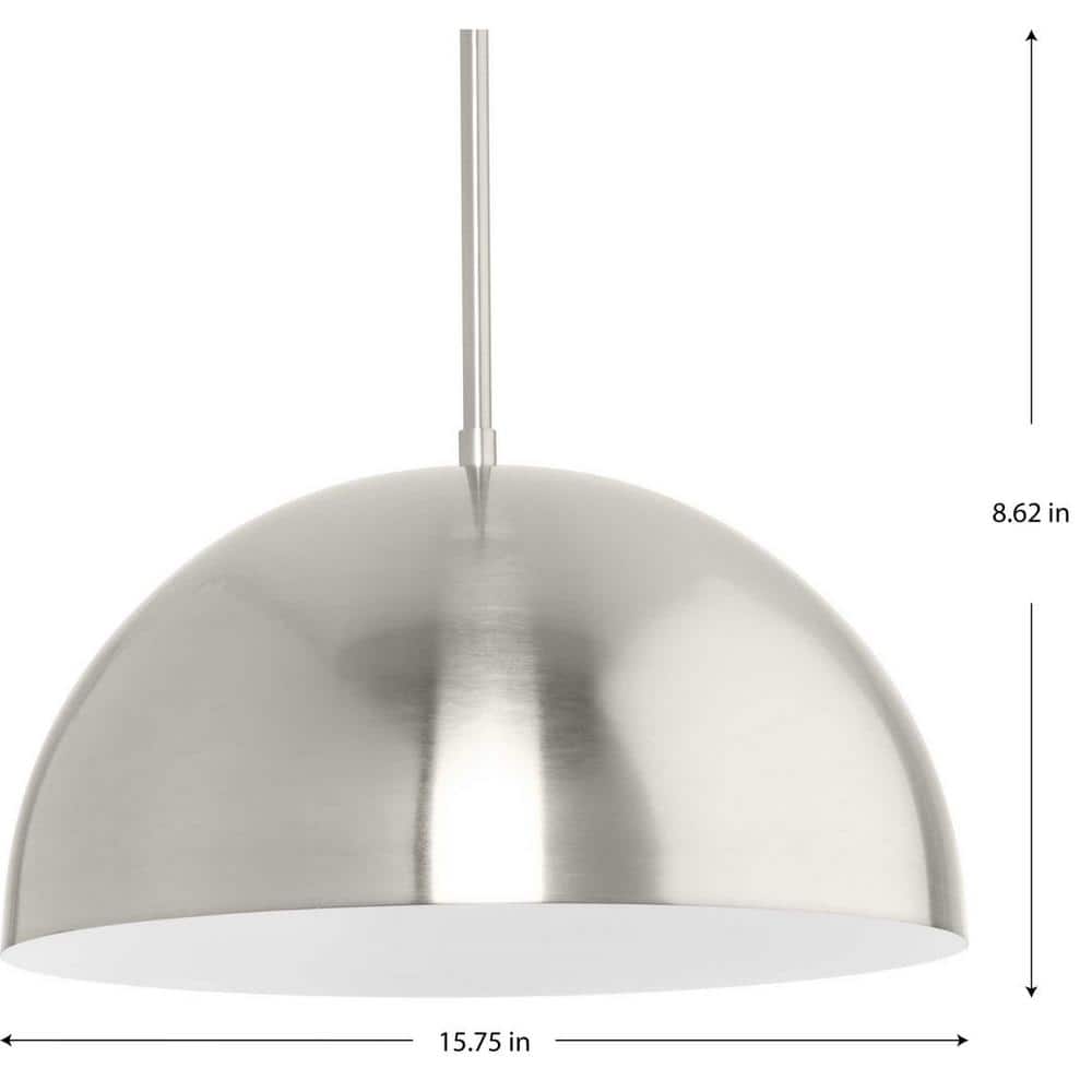 Brushed Nickel Dome Pendant Light with White Interior