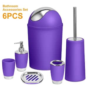 6-Piece Bathroom Accessory Set Complete Set Soap Dispenser Toothbrush Holder in Purple
