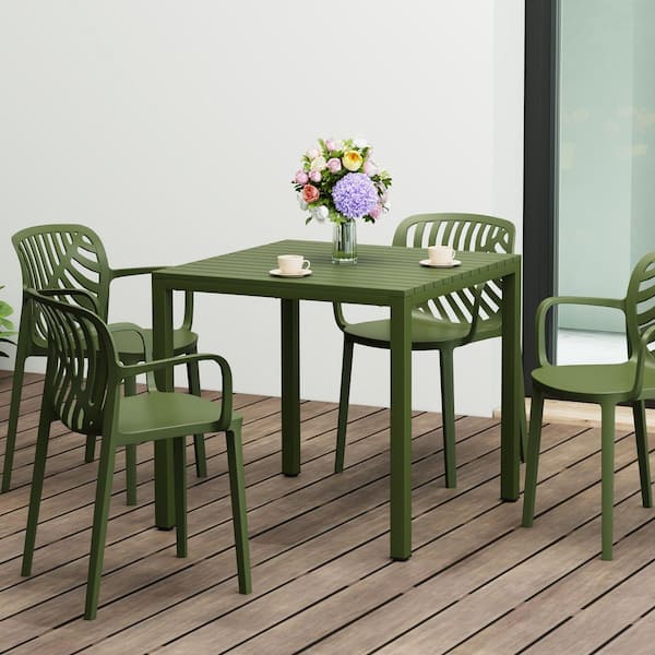 Frond&Form Modern Outdoor 31.5" Poly Plastic Square Table Top Patio Bistro Dining Table, Olive Green