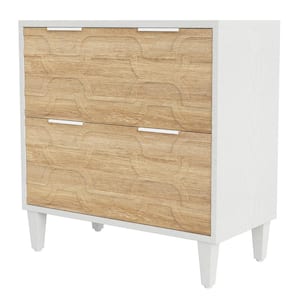 Cindy 2-Drawer White Walnut Wood 31.5 in. W Lateral File Cabinet A4/Letter/Legal Size 15.75 in. D x 31.5 in. H