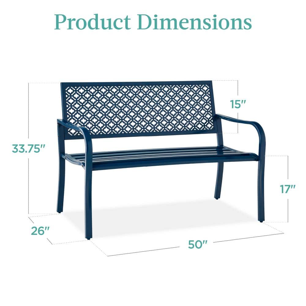 Peacock Blue Steel Geometric Backrest Lawn Bench