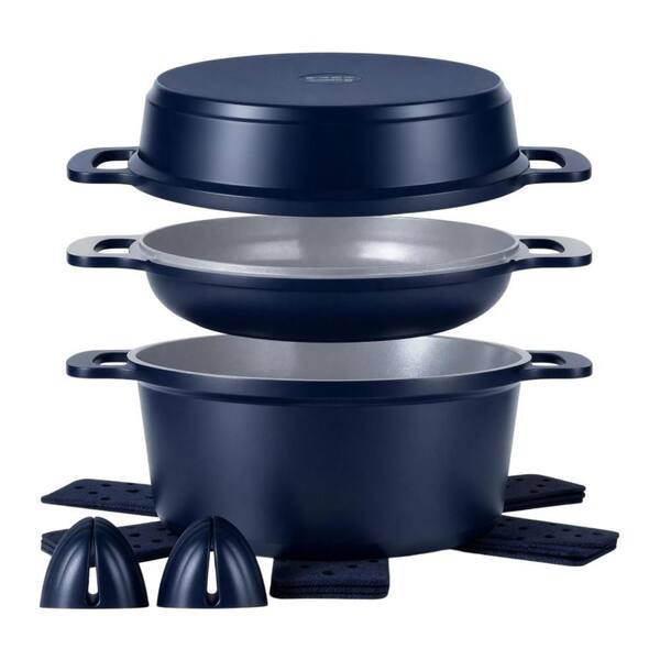 8-Piece 4.5 Qt. Ceramic Stock Pot with Lid,  Cooking Pot Set, for All Stoves, Easy to Clean, Dishwasher Safe, Blue