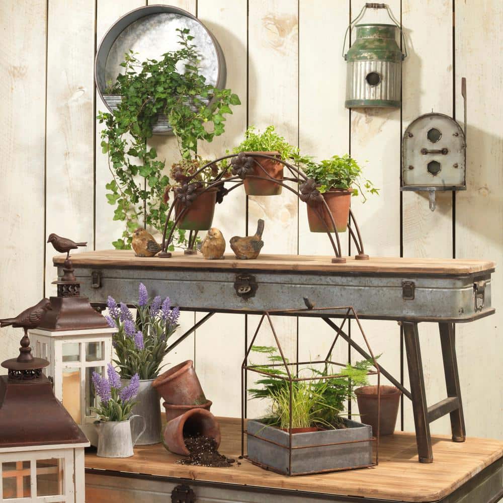 15.7" Silver Galvanized Metal Round Hanging Planter