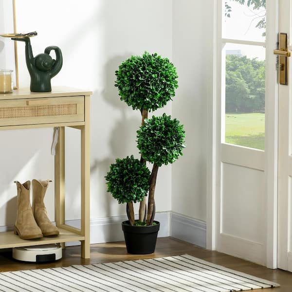 Unbranded 3 ft. Artificial Boxwood Topiary 3-Ball Tree with Pot, Indoor Outdoor Fake Plant for Living Room, Backyard and Garden