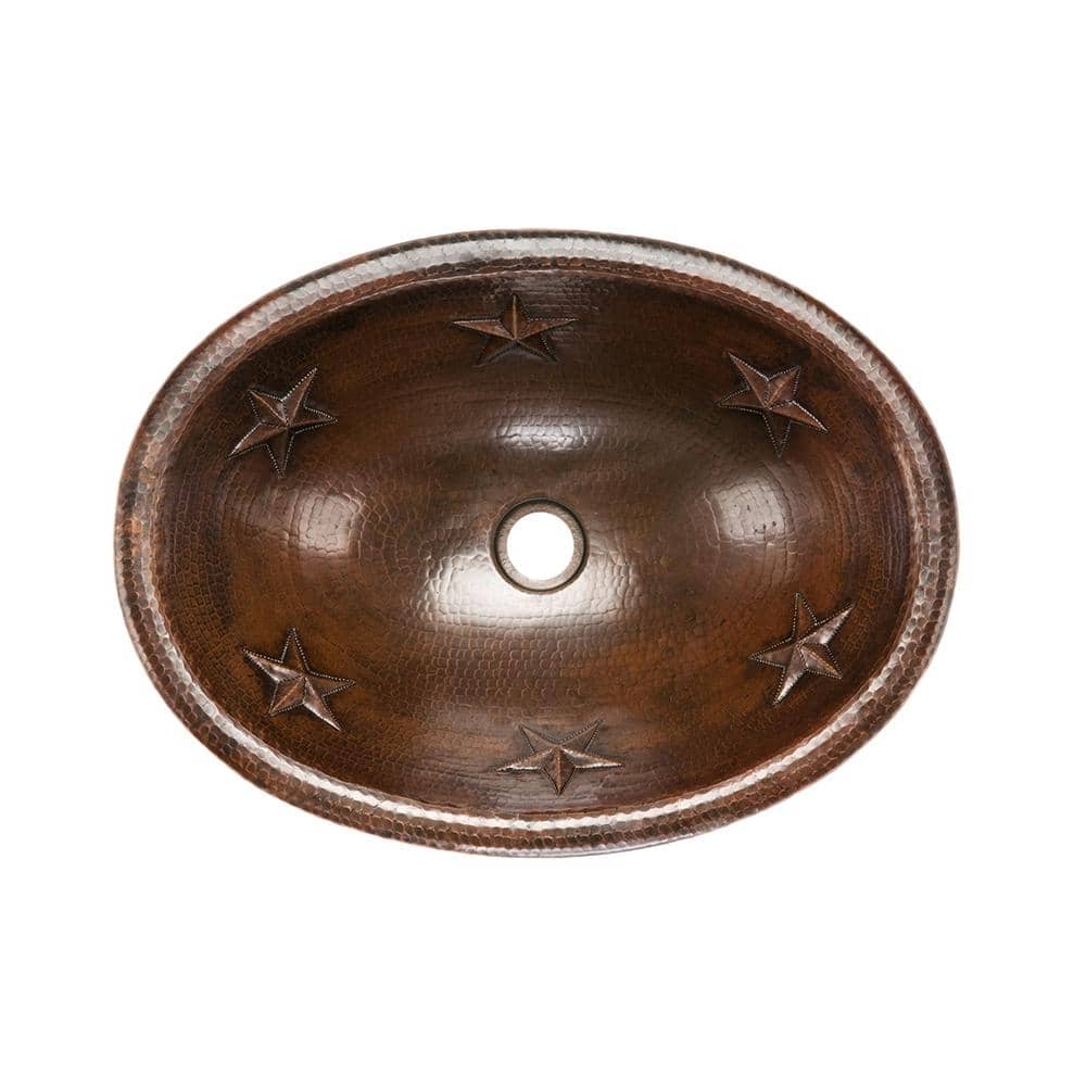 19'' Oval Star Hammered Copper Sink with Oil Rubbed Bronze Finish
