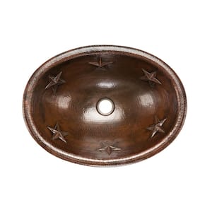 Self-Rimming Oval Star Hammered Copper Bathroom Sink in Oil Rubbed Bronze