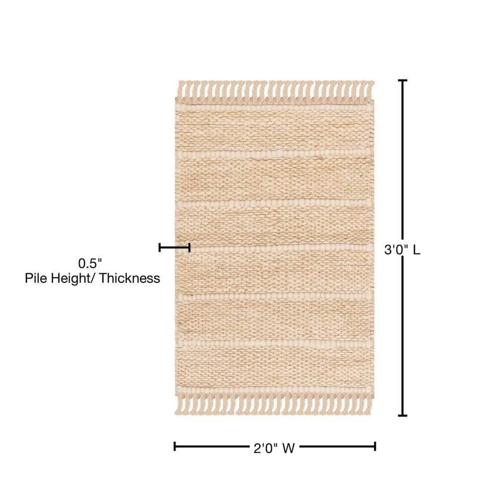 Ivory Flat Woven Handmade Round Wool Rug, 2' x 3'