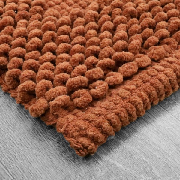 Sophie Border Orange 20 in. x 32 in. Cotton Textured Bath Mat