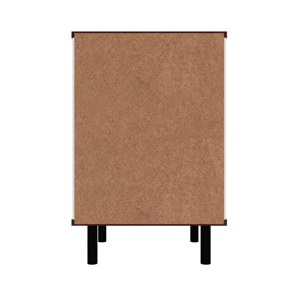 White and Nut Brown Mid-Century Modern Nightstand with Shelves