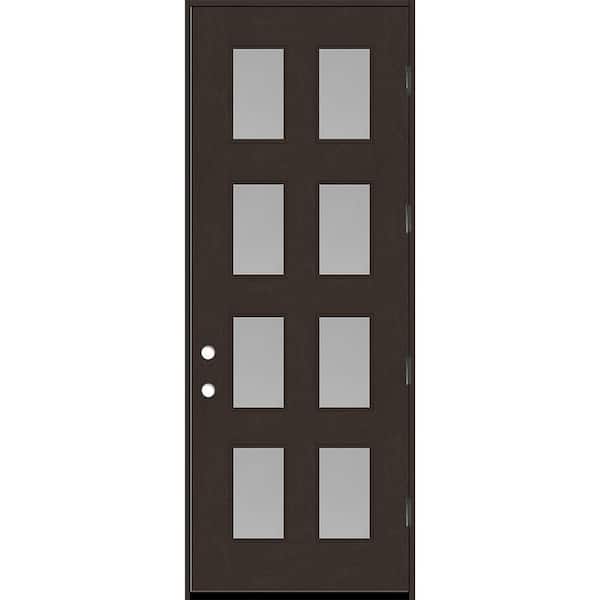 Regency 42 in. x 96 in. 8L Modern Clear Glass LHOS Hickory Stained Fiberglass Prehung Front Door w/6 in. Jamb