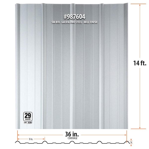 14 ft. SM-Rib Galvalume Steel 29-Gauge Roof/Siding Panel in Gray 14 ft. SM-Rib Galvalume Steel 29-Gauge Roof/Siding Panel in Gray