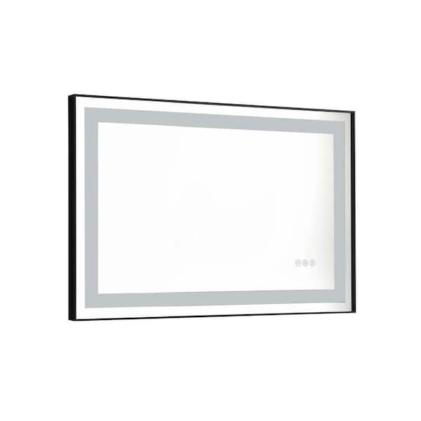Unbranded 24 in. W x 36 in. H Large Rectangular Framed Anti-Fog Dimmable Wall Bathroom Vanity Mirror in Matt Black