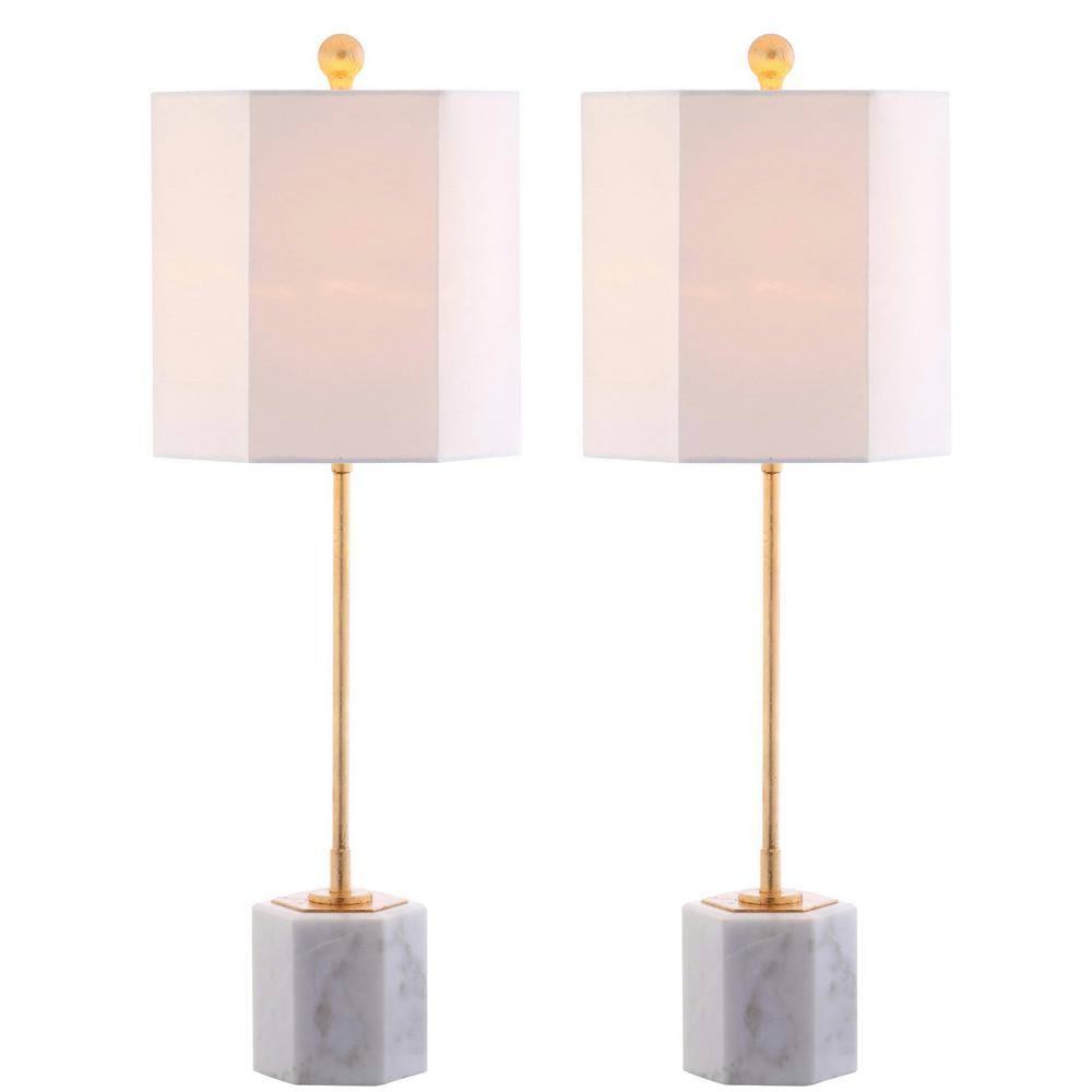 Elegant Marble & Gold Leaf Dual Table Lamp Set - Gray/White