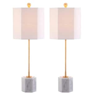 Magdalene 29 in. White/Gold Leaf Marble Table Lamp with White Shade (Set of 2)