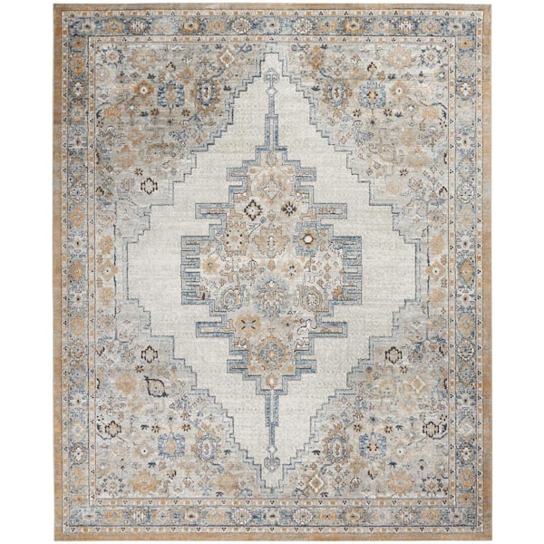 Nourison Concerto Grey/Light Blue 8 ft. x 10 ft. Bordered Traditional Area Rug