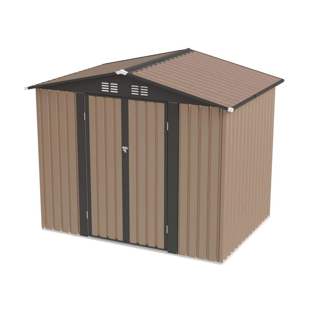 7.4 ft. W x 5.3 ft. D Brown Metal Garden Shed with Apex Roof for Patio Backyard (48 sq. ft. ) price history on PriceWatchPro