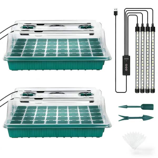 Indoor 80 Cells Seed Starter Tray with Grow Light, Plant Germination Kit with Humidity Dome (2-Pack)