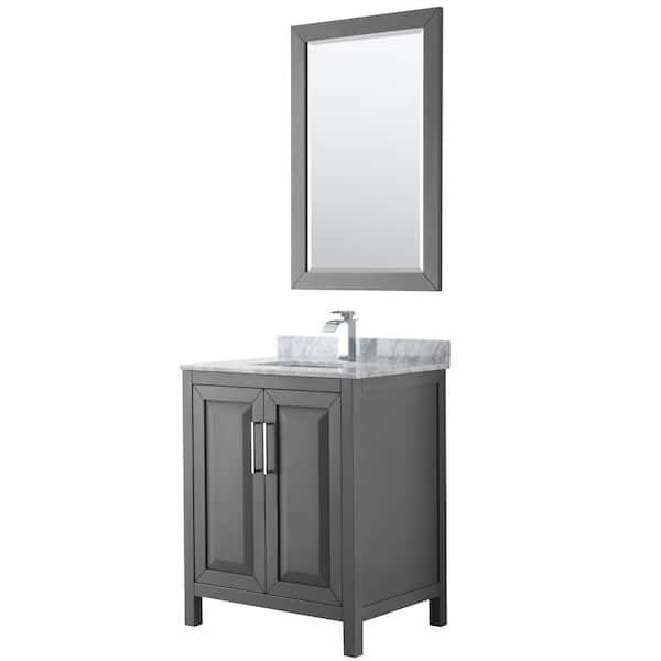 Wyndham Collection Daria 30 in. Single Bathroom Vanity in Dark Gray with Marble Vanity Top in Carrara White and 24 in. Mirror