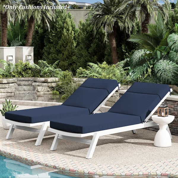 80 in. x 26 in. x 4 in. ( 2-Pack ) Outdoor Water-Resistant Replacement Chaise Lounge Seat Cushion Navy Blue