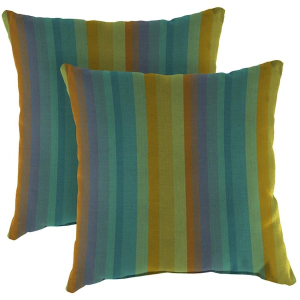 Jordan Manufacturing Sunbrella 16 in. x 16 in. Astoria Lagoon Multicolor Stripe Square Knife Edge Outdoor Throw Pillows (2-Pack)