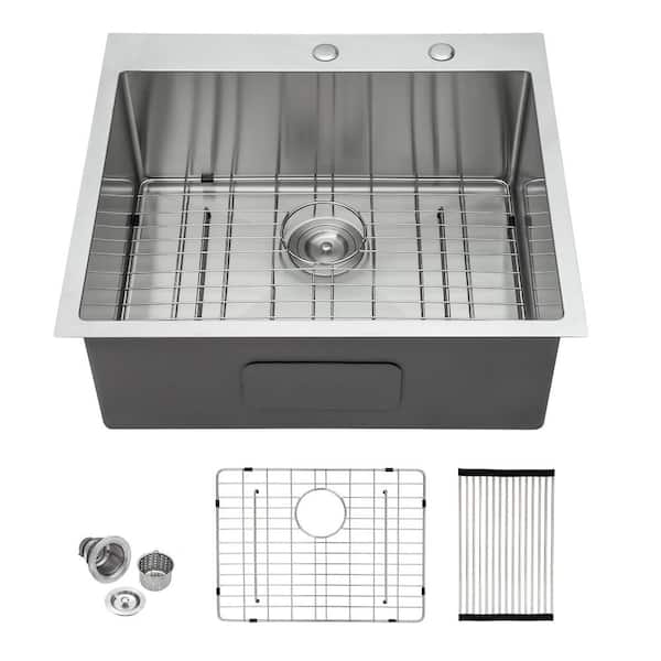 16-Gauge Stainless Steel 25 in. Single Bowl Round Angel Drop-In Kitchen Sink