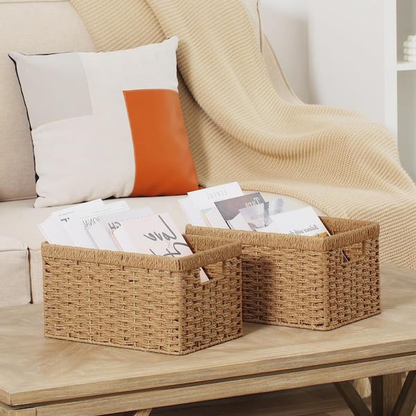 Brown 13.3 in. x 7.3 in. Paper Decorative Basket Set of 2 with