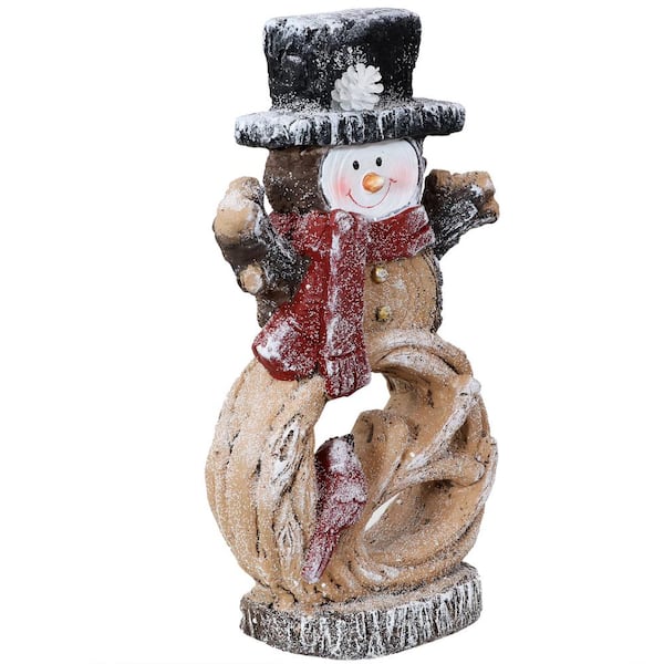 Sunnydaze Sunnydaze Log Snowman with Cardinal Pre-Lit Holiday Decoration - 17- Inch