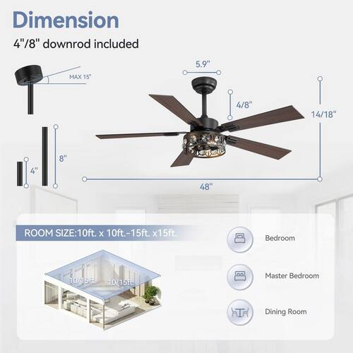 Sergio 48 in. Indoor Crystal Black Ceiling Fans with Remote Control and Light Kit Included Lighting