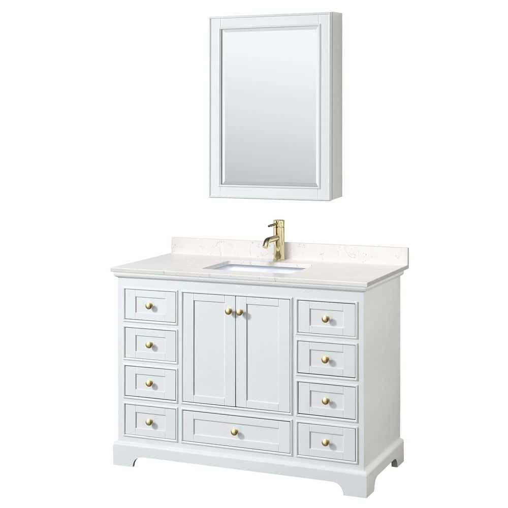 Deborah 48" White Single Bathroom Vanity with Carrara Marble and Gold Trim