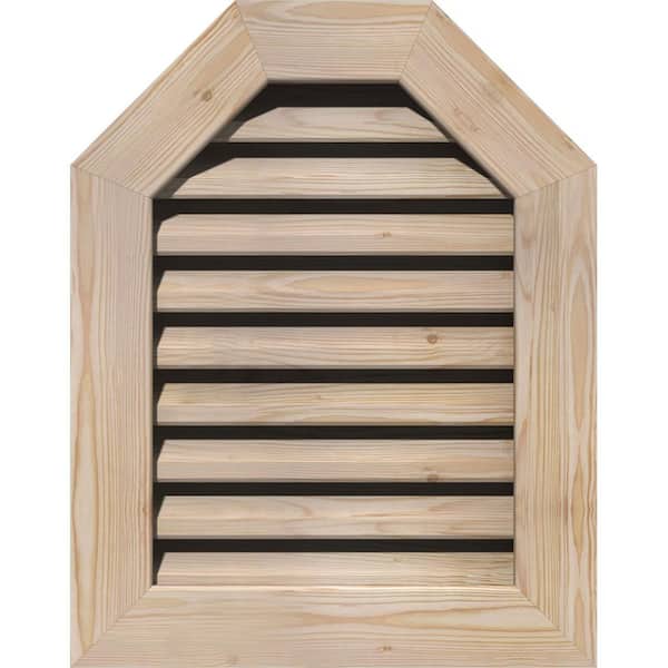 Ekena Millwork 21 in. x 29 in. Octagon Unfinished Smooth Pine Wood Paintable Gable Louver Vent