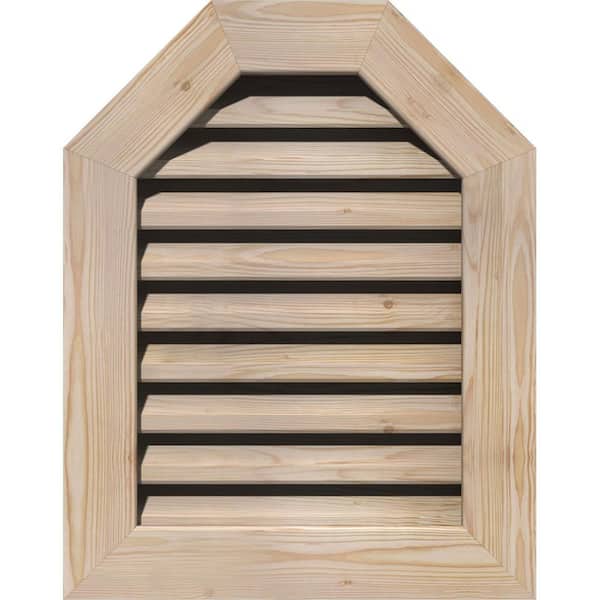 Ekena Millwork 24" x 22" Octagonal Top Gable Vent: Unfinished, Functional, Smooth Pine Gable Vent w/ 1" x 4" Flat Trim Frame