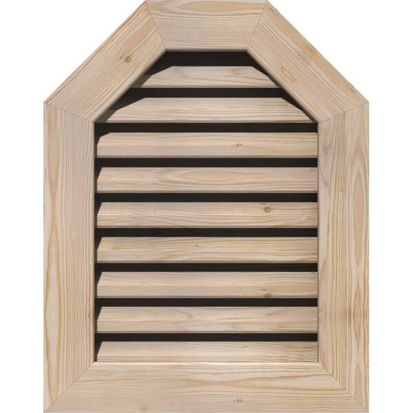 Ekena Millwork 35 in. x 27 in. Octagon Unfinished Smooth Pine Wood Built-in Screen Gable Louver Vent