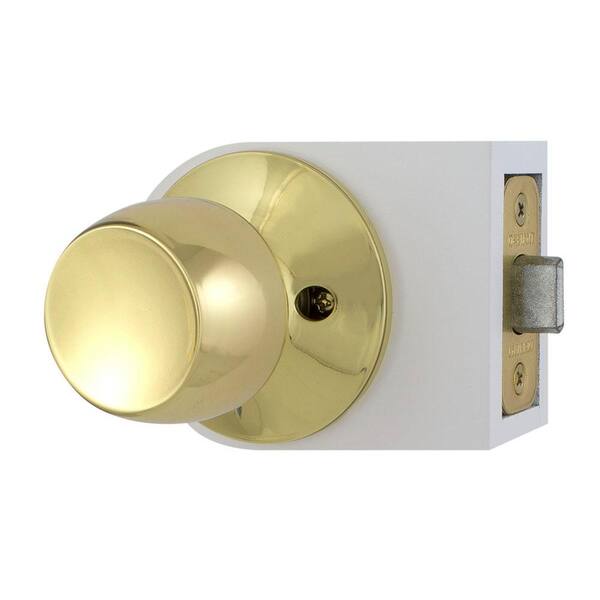 Round Door Knobs on Rectangular Backplate Lock Set - Polished Brass