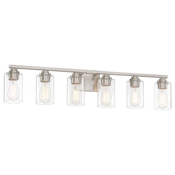 Modern 37.89 in. 6 Light Brushed Nickel Bathroom Vanity Light with Clear Glass Shade Wall Sconce for Mirror