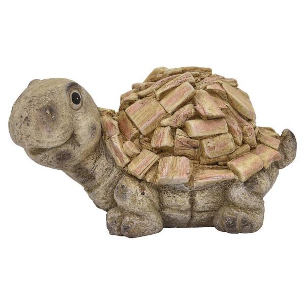 THREE HANDS 14 in. x 9 in. x 8 in. Garden Turtle in Brown Resin/Magnesium