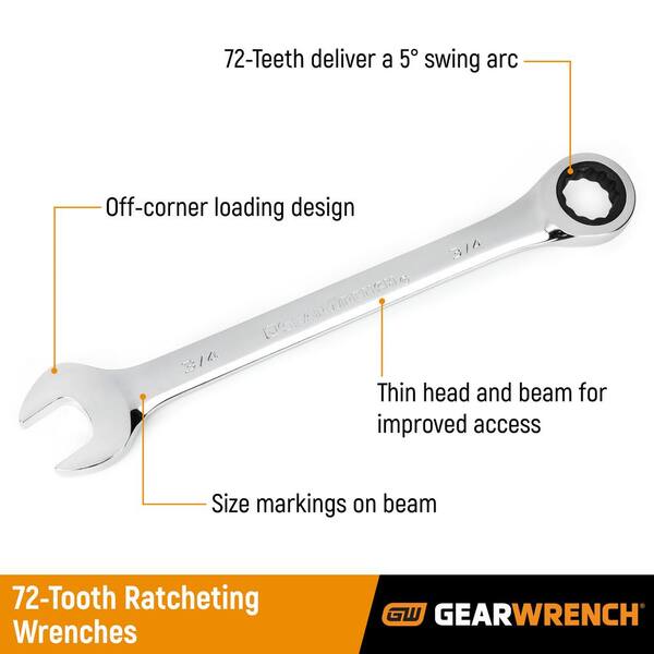 GEARWRENCH 1002716201 SAE/Metric 72-Tooth Combination Ratcheting Wrench Tool Set (32-Piece) - 2