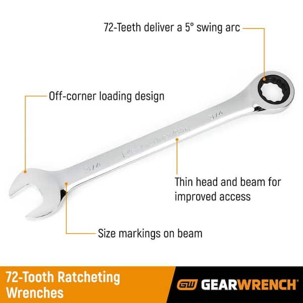 SAE/Metric 72-Tooth Combination Ratcheting Wrench Tool Set (10-Piece)