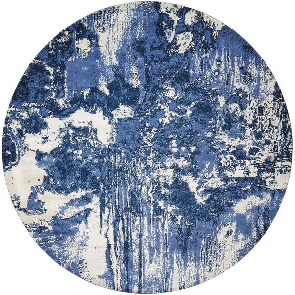 Nourison Twilight Blue/Ivory 8 ft. x 8 ft. Abstract Contemporary Round Area Rug