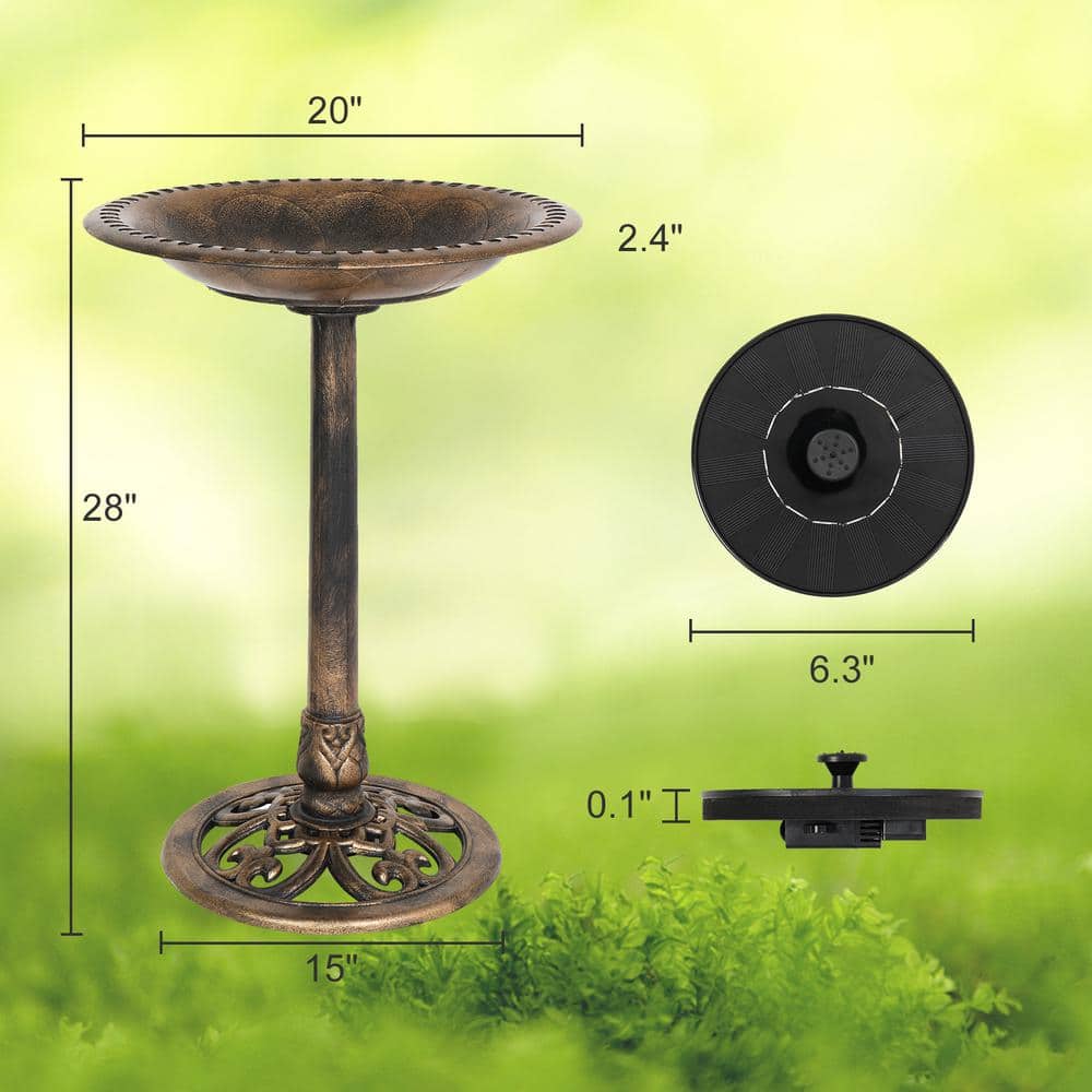 Antique Copper 28" Metal Bird Bath with Solar Fountain