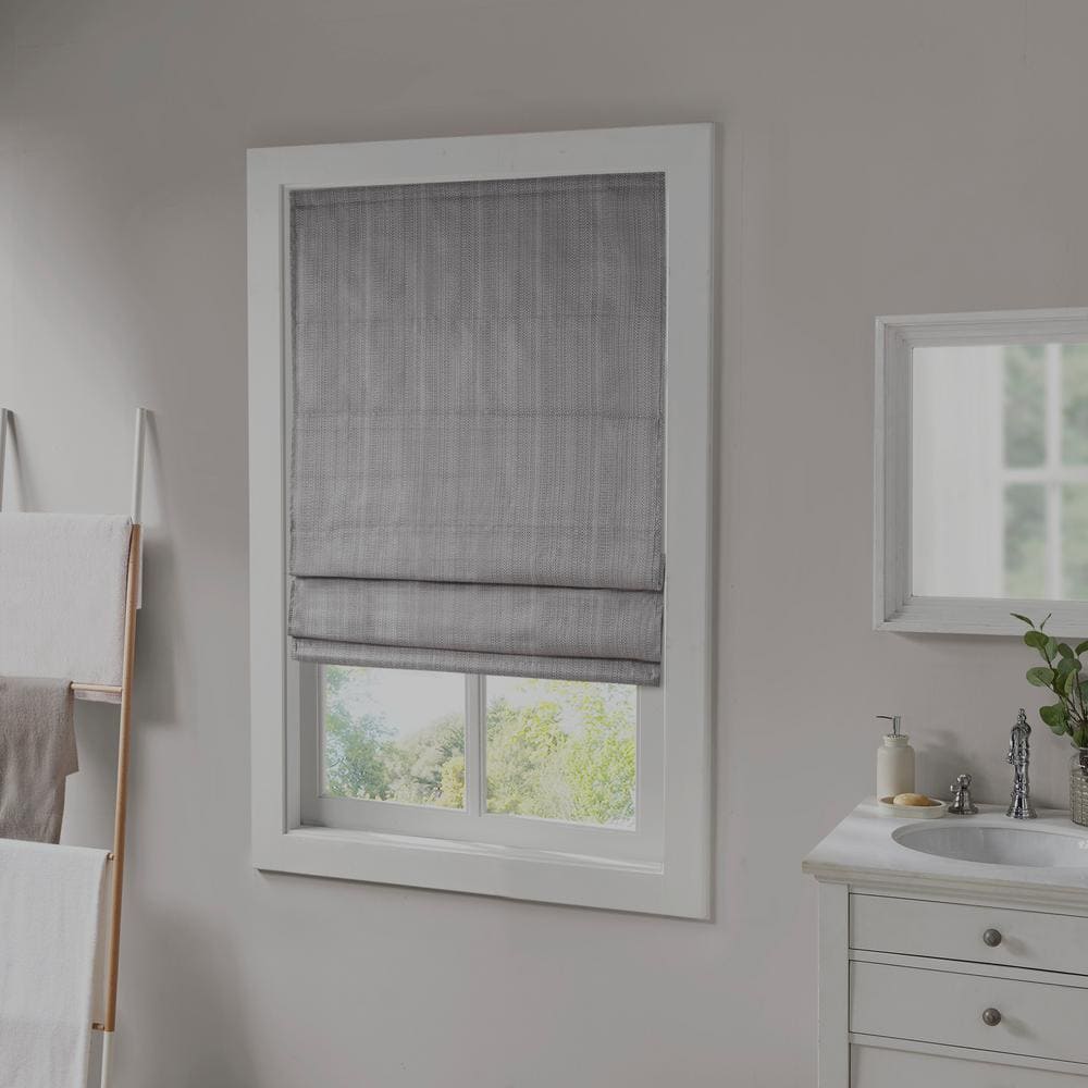 Gray Basketweave Cordless Blackout Roman Shade