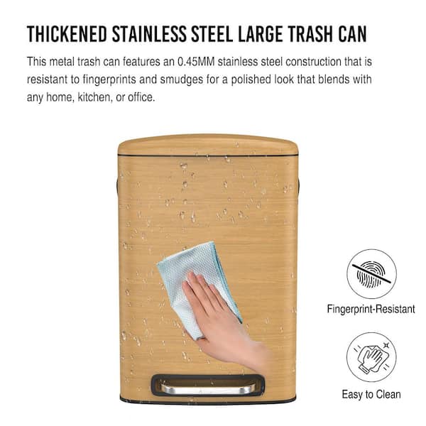 Huluwat 13 Gal. Wood Texture Metal Household Trash Can, Foot Pedal 