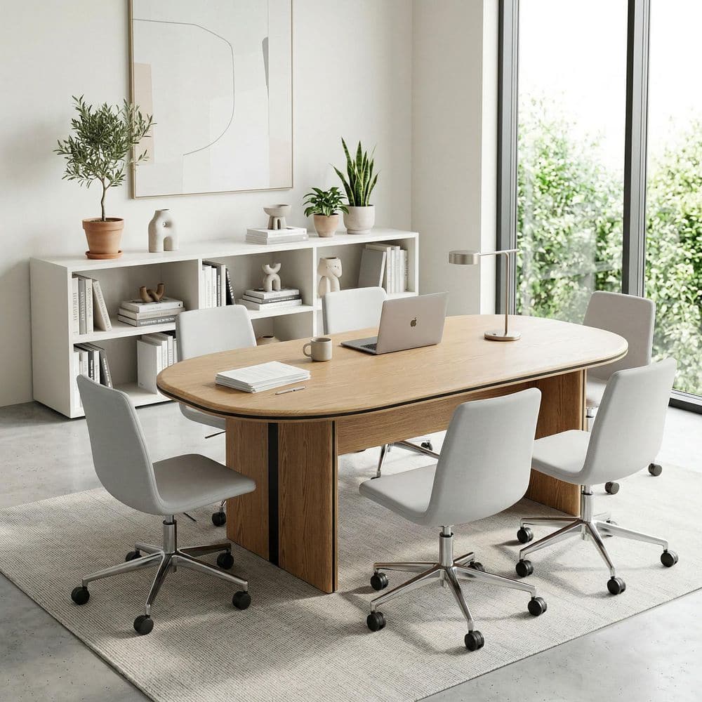 Natural Wood 90.55 in. Double Pedestal Base Dining Table Seats 8 with Oval Tabletop, Executive Desk, Computer Desk price history on PriceWatchPro
