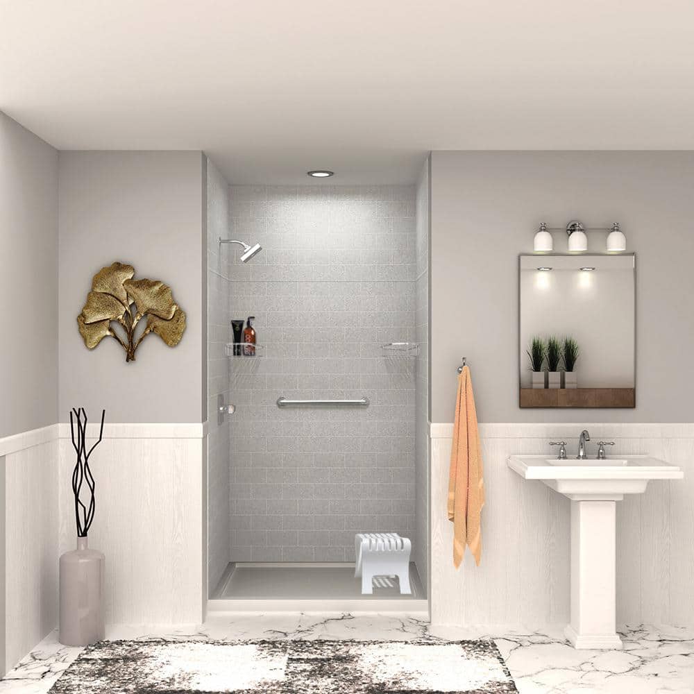 SaraMar 48'' Wide Grey Beach Subway Tile 6-Piece Shower Wall Kit