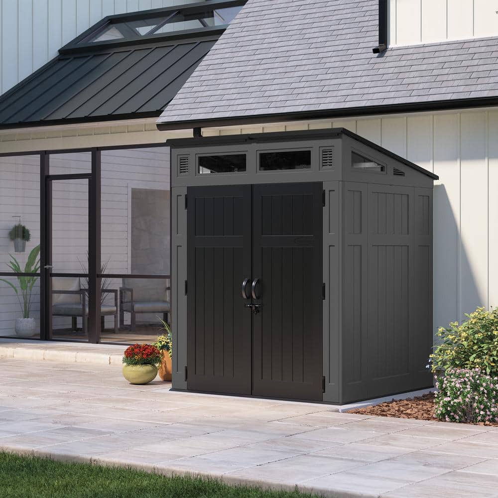 Peppercorn Black Resin Vertical Storage Shed with Windows