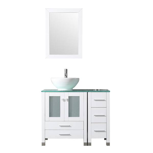 walsport 36.4 in. W x 21.7 in. D x 60 in. H Single Sink Bath Vanity in White with Green Top and Ceramic Sink and Mirror