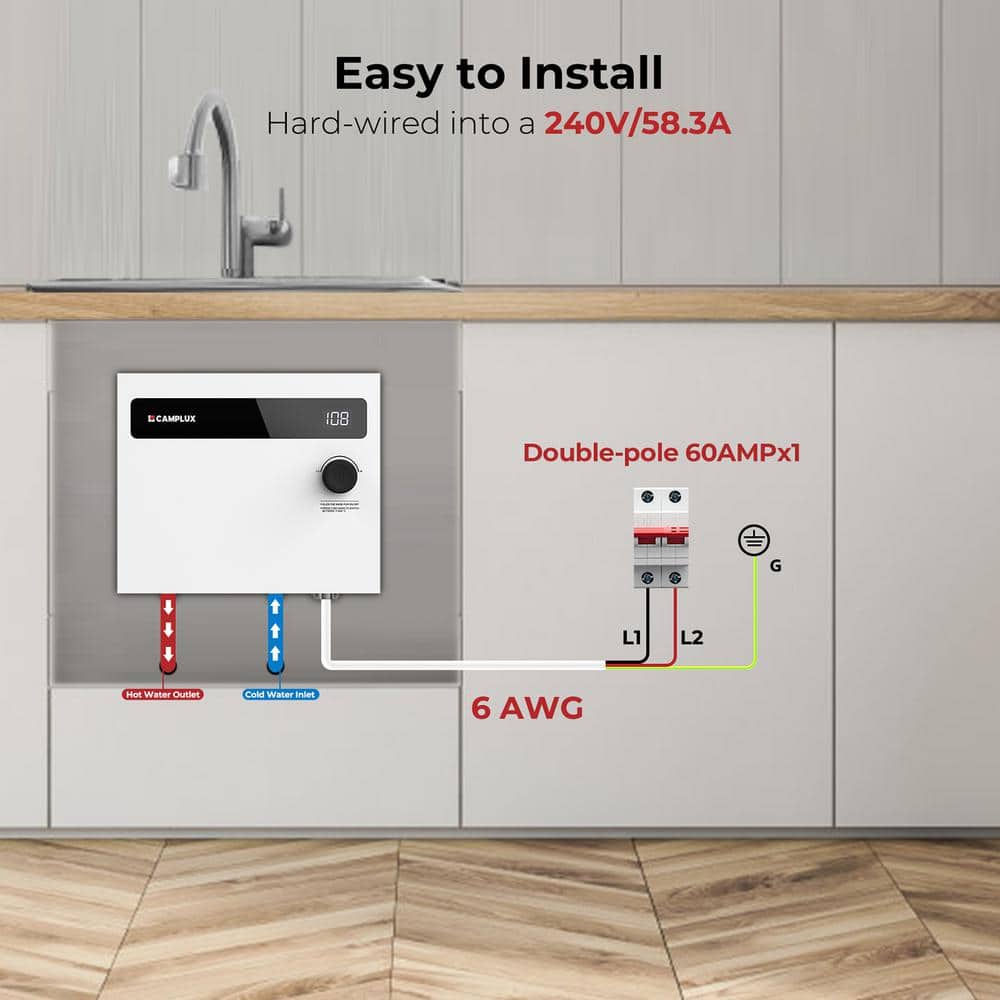 Camplux 14kW White Tankless Electric Water Heater with Digital Display