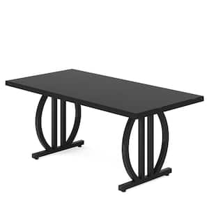 Halseey Black Wood 63 in. Trestle Dining Table Seats 4