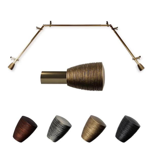 EMOH Senna 20-36 in. sides, 38-72 in. center Adjustable Bay Window Curtain Rod 13/16 in. in Antique Brass with Finial