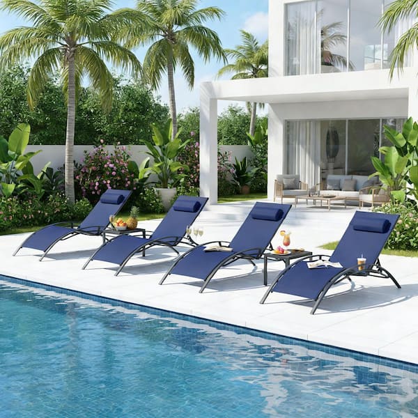 4 Piece Oversized Chaise Lounge Outdoor Beach Pool Sunbathing Lawn Lounger Recliner Chair